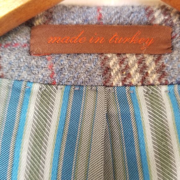 Men's Tweed Plaid Sport Coat Size US 40 Kuhlman Two-Button Smokey Blue 100% Wool - Picture 3 of 12